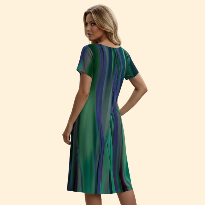 Women’s Flowing Dress with Colorful Stripes