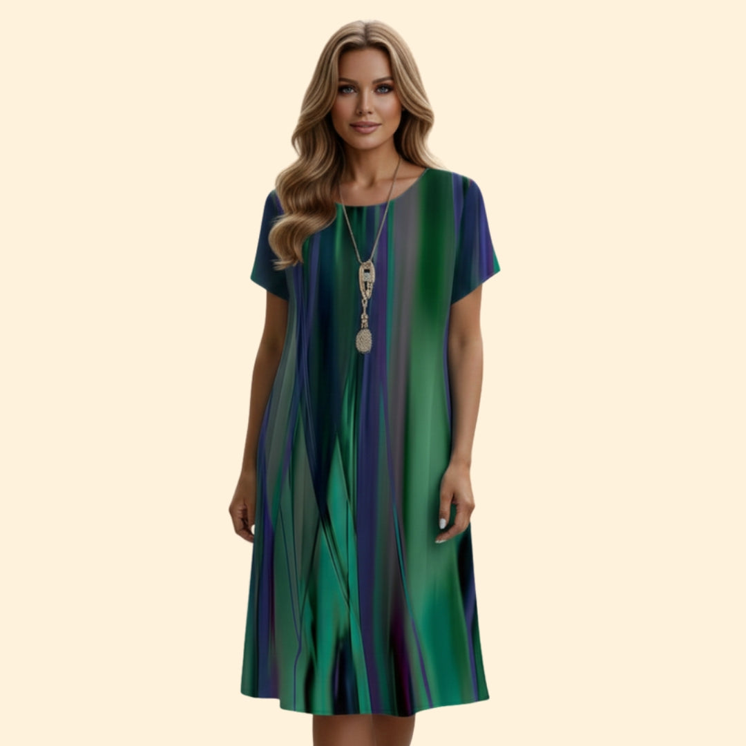 Women’s Flowing Dress with Colorful Stripes