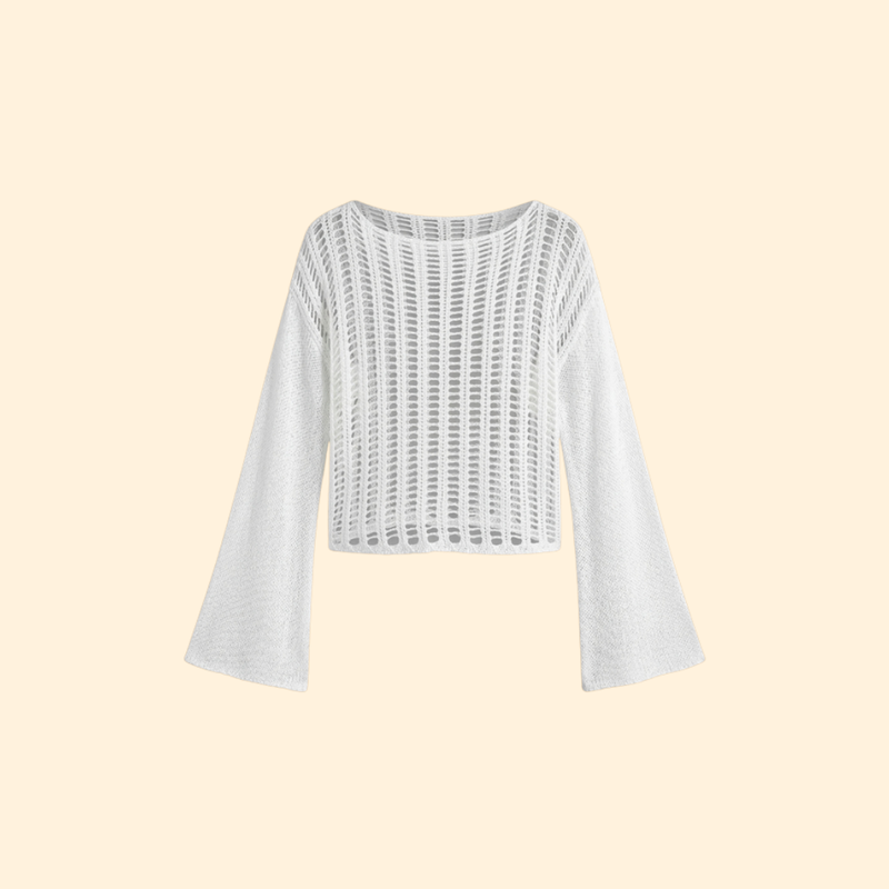 Women’s Knit Cover Up Dress Top with Crochet Design