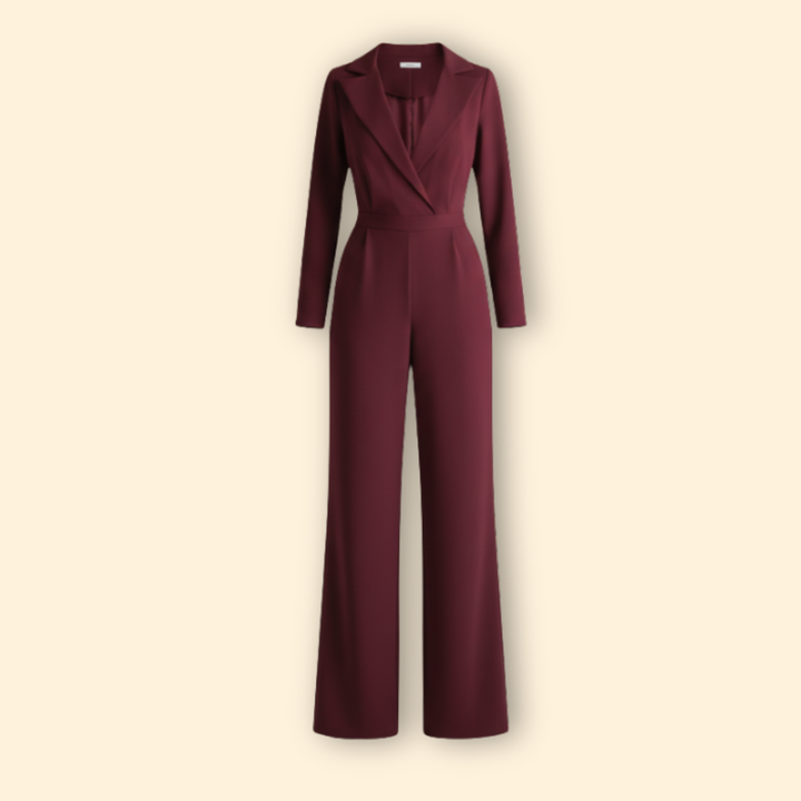 Women’s Long-Sleeve Jumpsuit with Collar and Wide Legs