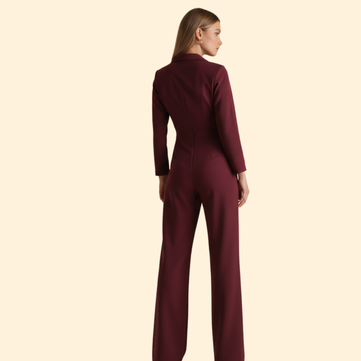 Women’s Long-Sleeve Jumpsuit with Collar and Wide Legs