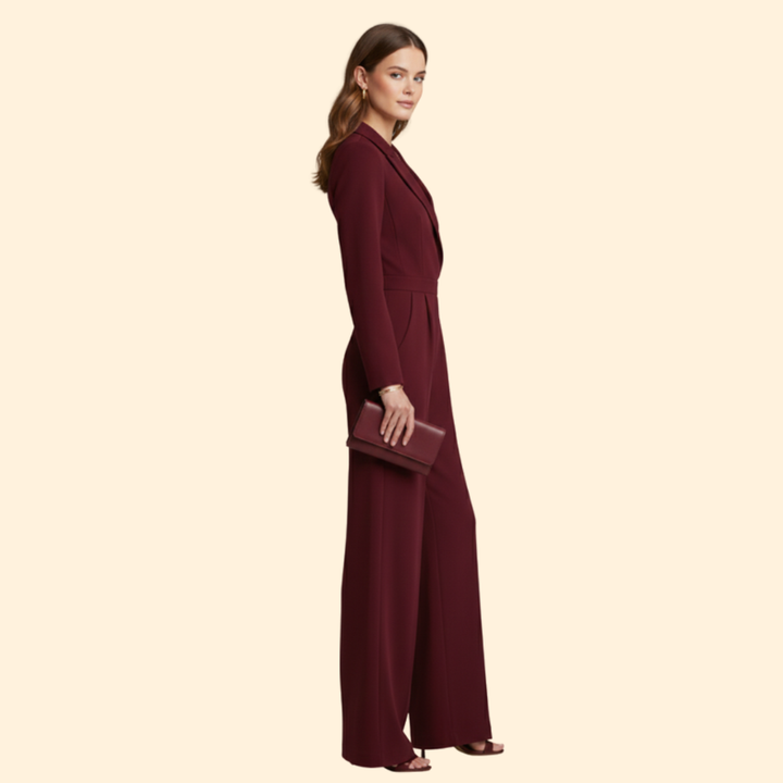 Women’s Long-Sleeve Jumpsuit with Notched Collar