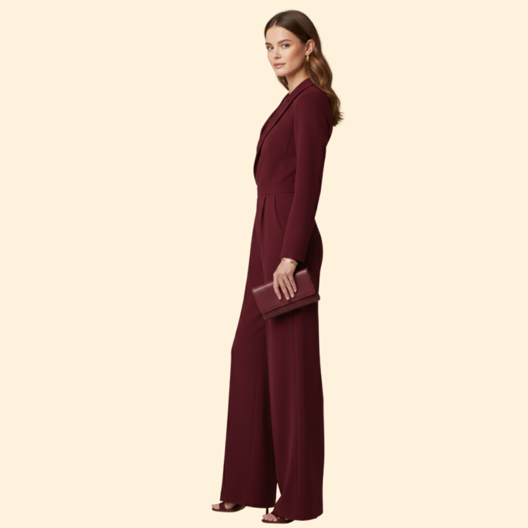 Women’s Long-Sleeve Jumpsuit with Notched Collar