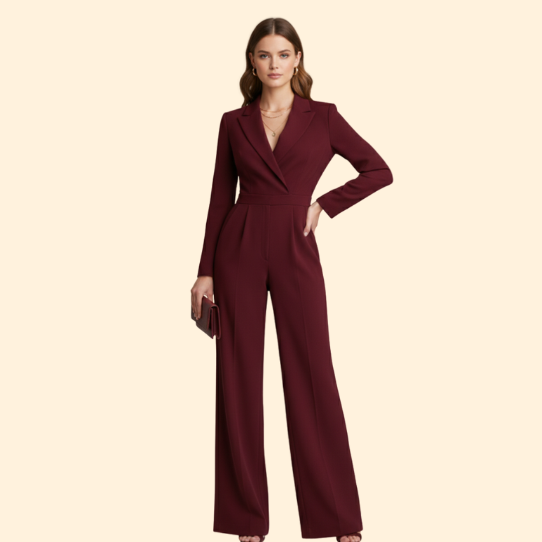 Women’s Long-Sleeve Jumpsuit with Notched Collar
