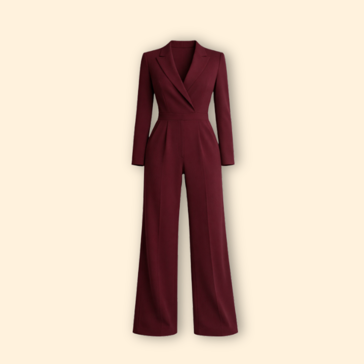 Women’s Long-Sleeve Jumpsuit with Notched Collar