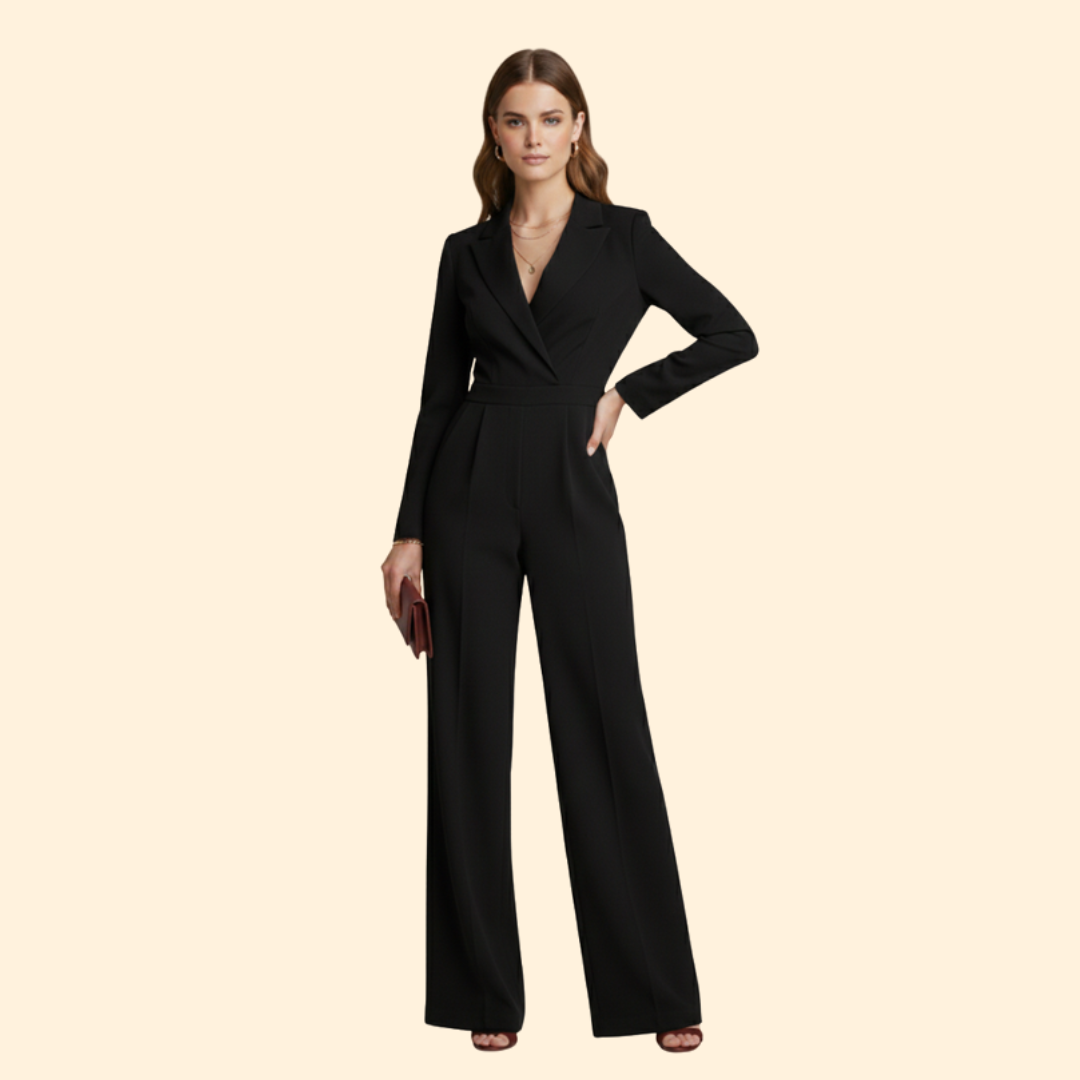 Women’s Long-Sleeve Jumpsuit with Notched Collar