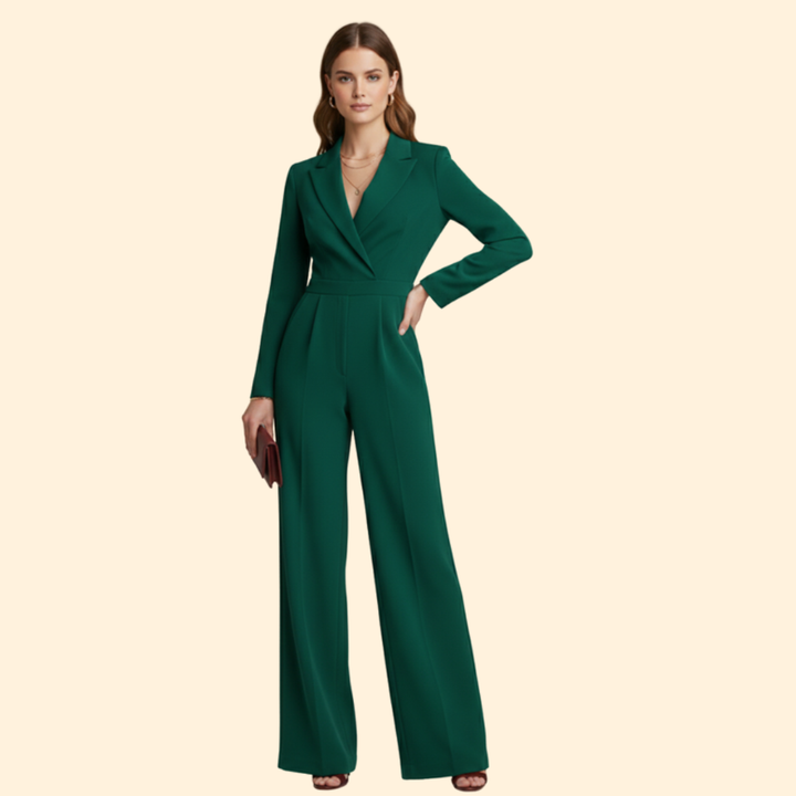Women’s Long-Sleeve Jumpsuit with Notched Collar