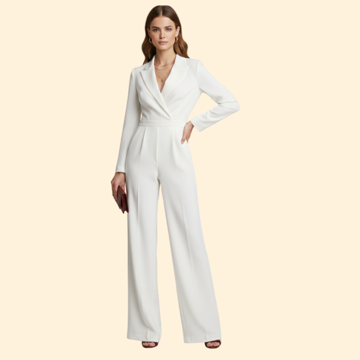 Women’s Long-Sleeve Jumpsuit with Notched Collar