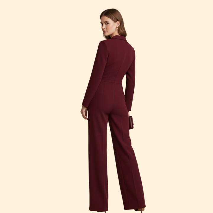 Women’s Long-Sleeve Jumpsuit with Notched Collar