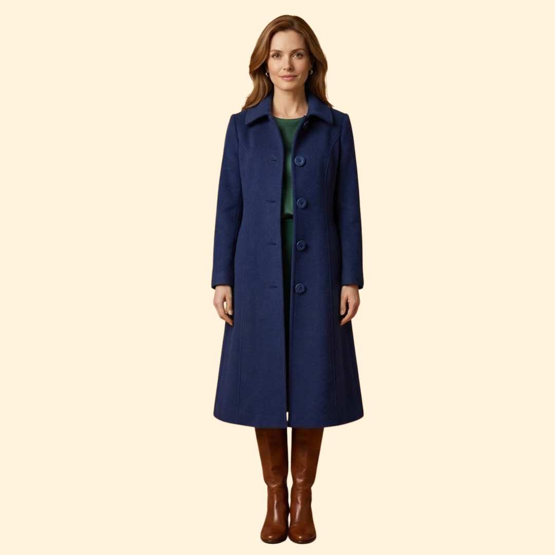 Women’s Long Coat with Notched Lapel Collar