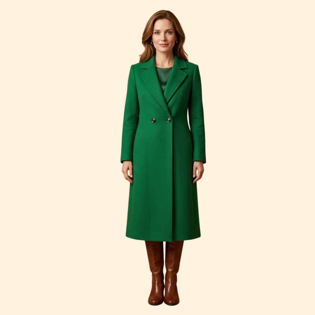Women’s Long Coat with Notched Lapel Collar