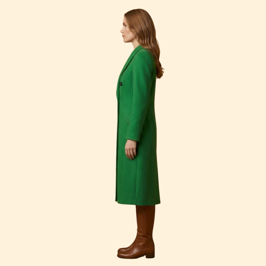 Women’s Long Coat with Notched Lapel Collar