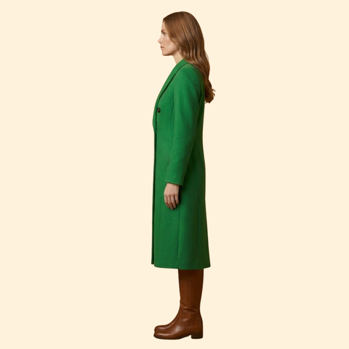 Women’s Long Coat with Notched Lapel Collar