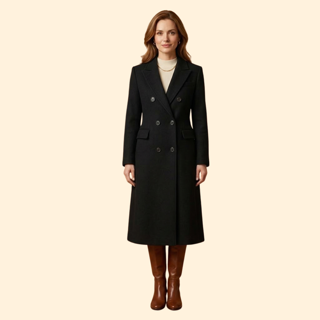 Women’s Long Coat with Notched Lapel Collar