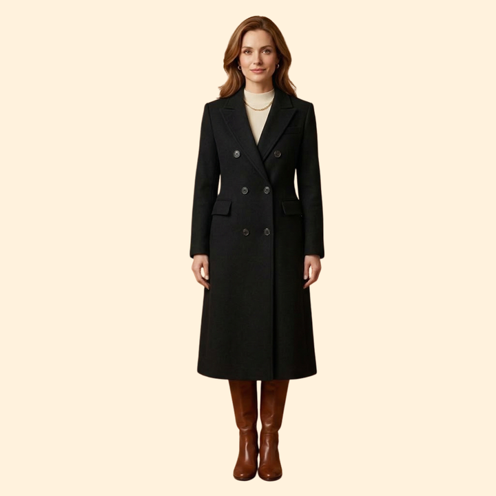 Women’s Long Coat with Notched Lapel Collar
