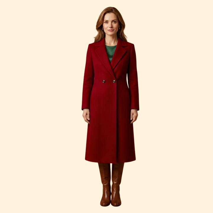 Women’s Long Coat with Notched Lapel Collar