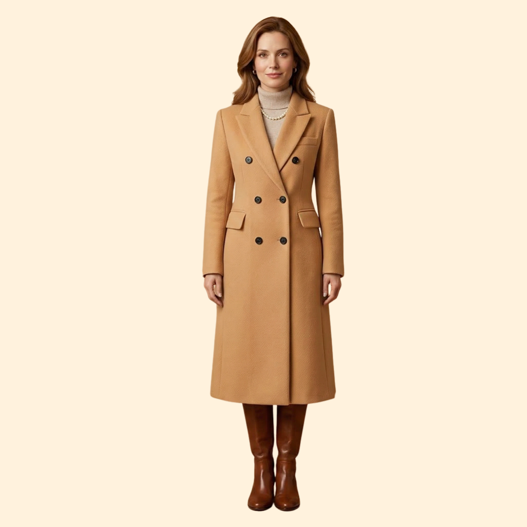 Women’s Long Coat with Notched Lapel Collar