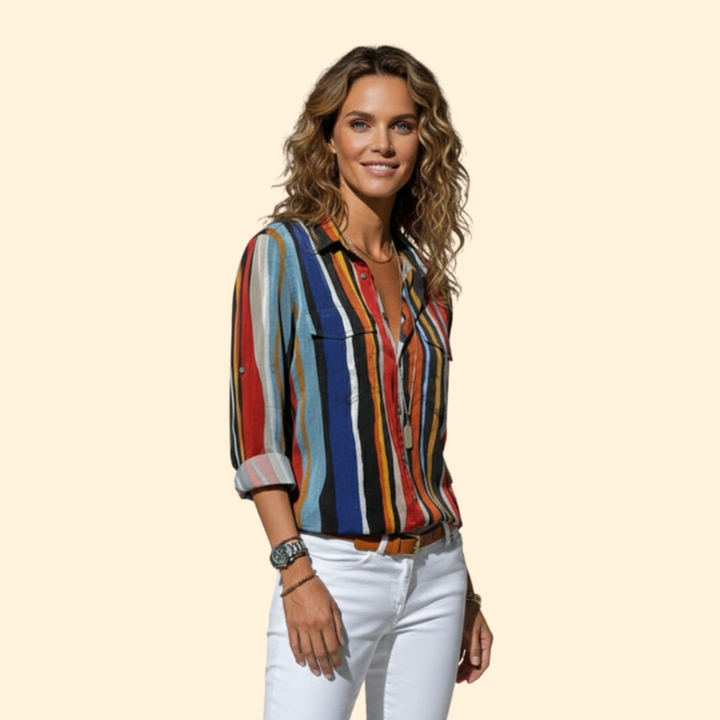 Women’s Long Sleeve Shirt with Colorful Stripes