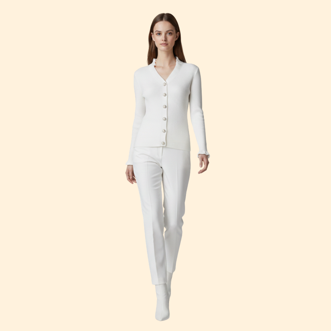 Women’s Long Sleeve Sweater with Ruffled Collar