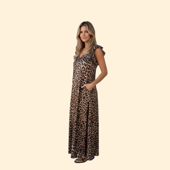 Women’s Maxi Dress with Ruffle Sleeves and Pockets