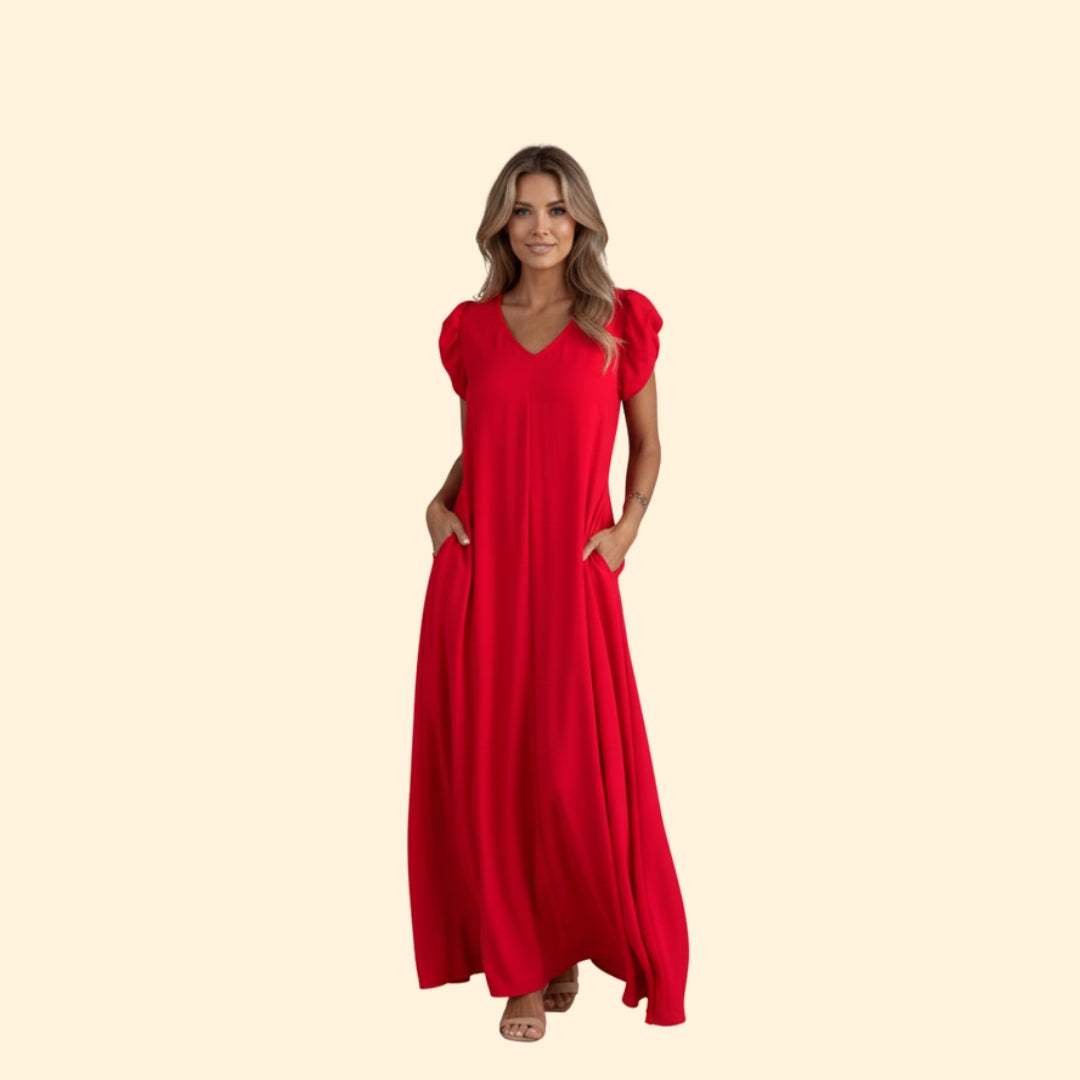 Women’s Maxi Dress with Ruffle Sleeves and Pockets