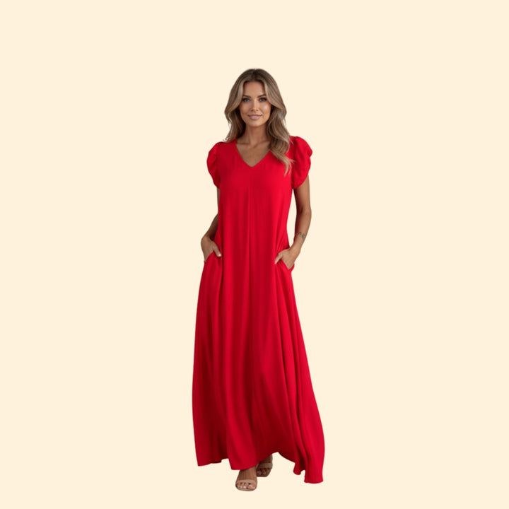 Women’s Maxi Dress with Ruffle Sleeves and Pockets