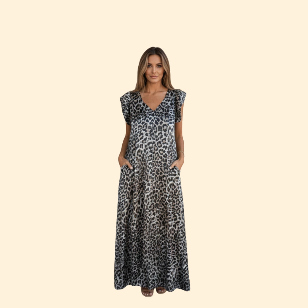 Women’s Maxi Dress with Ruffle Sleeves and Pockets