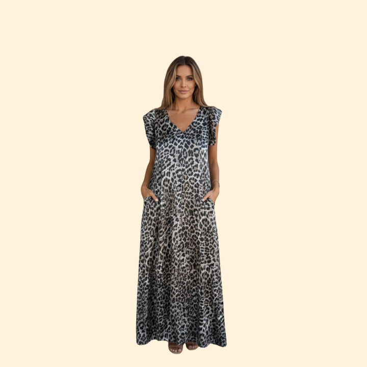 Women’s Maxi Dress with Ruffle Sleeves and Pockets