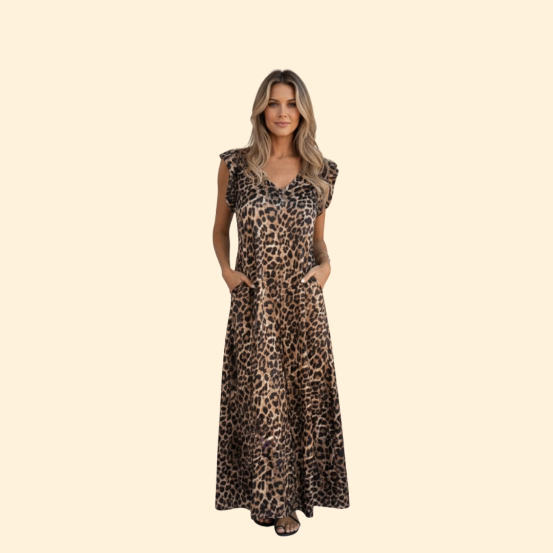 Women’s Maxi Dress with Ruffle Sleeves and Pockets