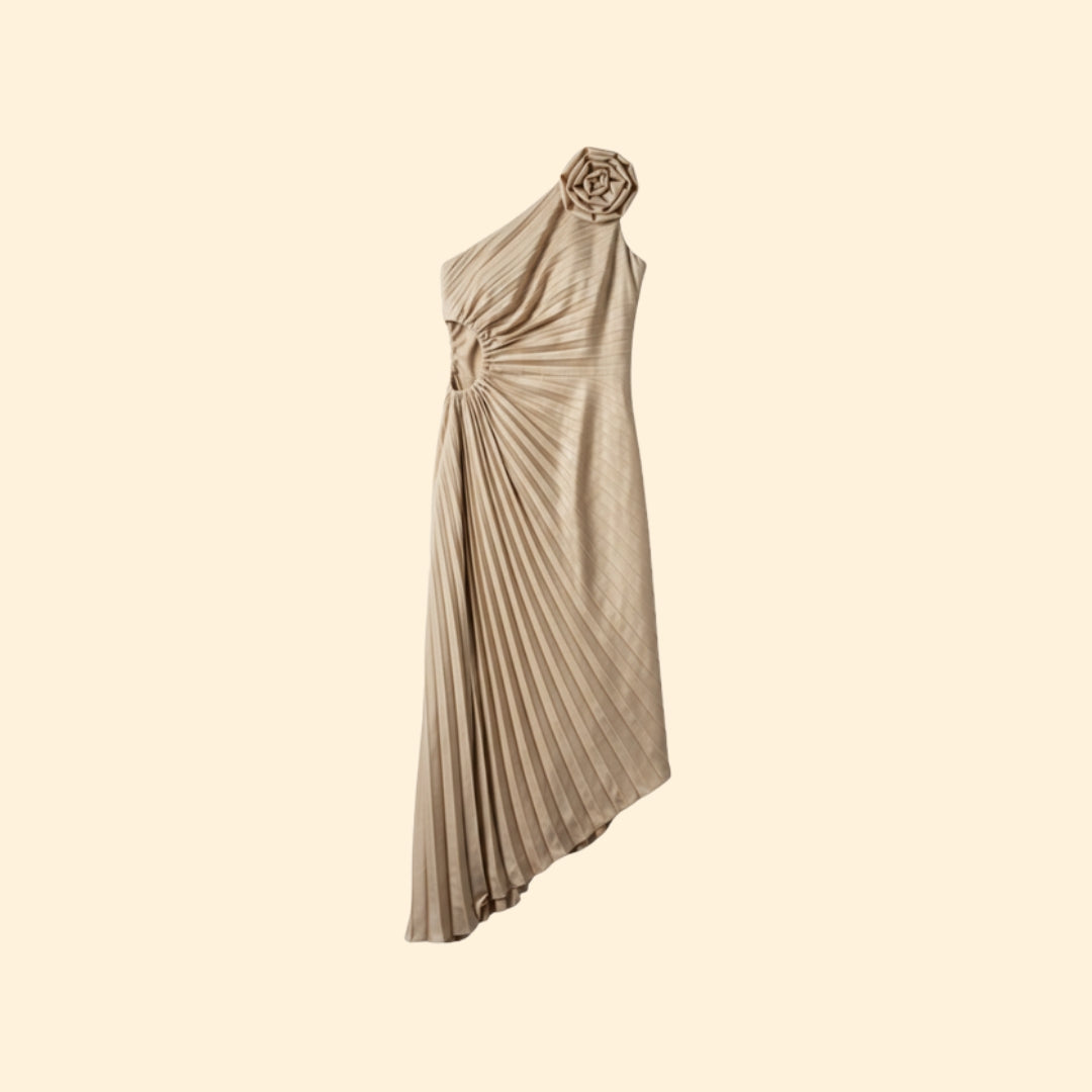 Women’s One-Shoulder Dress with 3D Flower