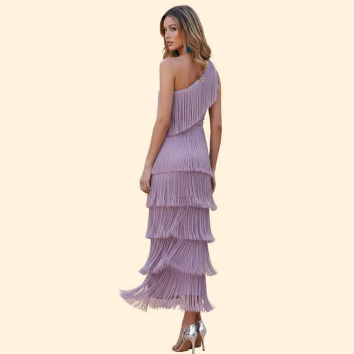 Women's One-Shoulder Dress with Fringe Detail