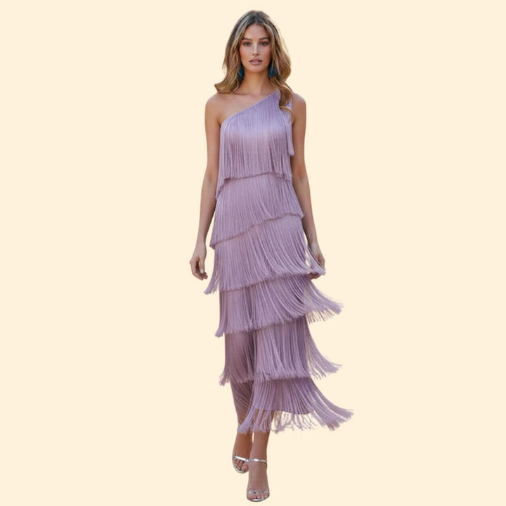 Women's One-Shoulder Dress with Fringe Detail