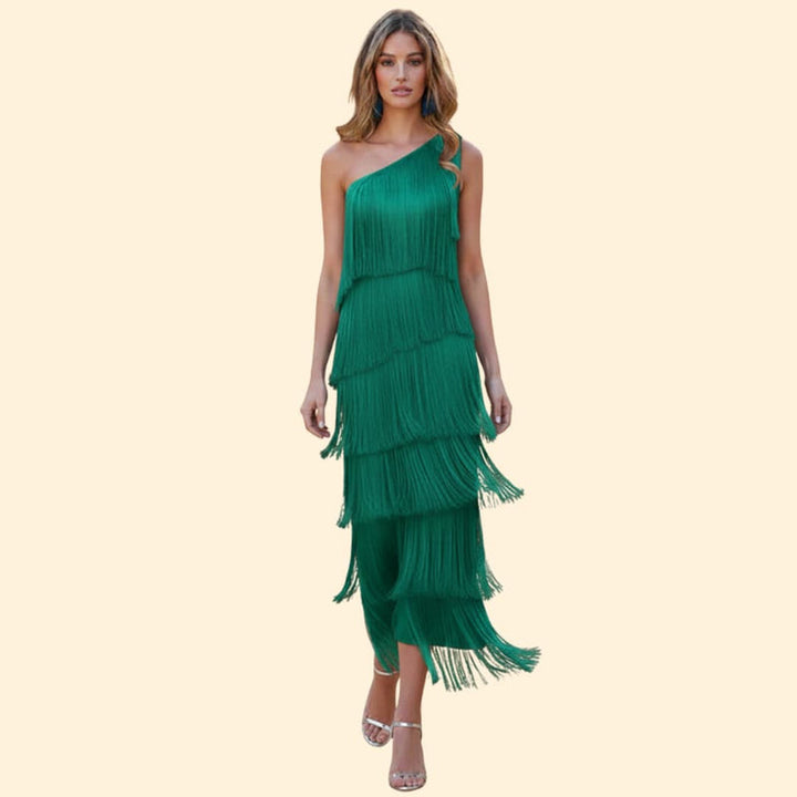 Women's One-Shoulder Dress with Fringe Detail