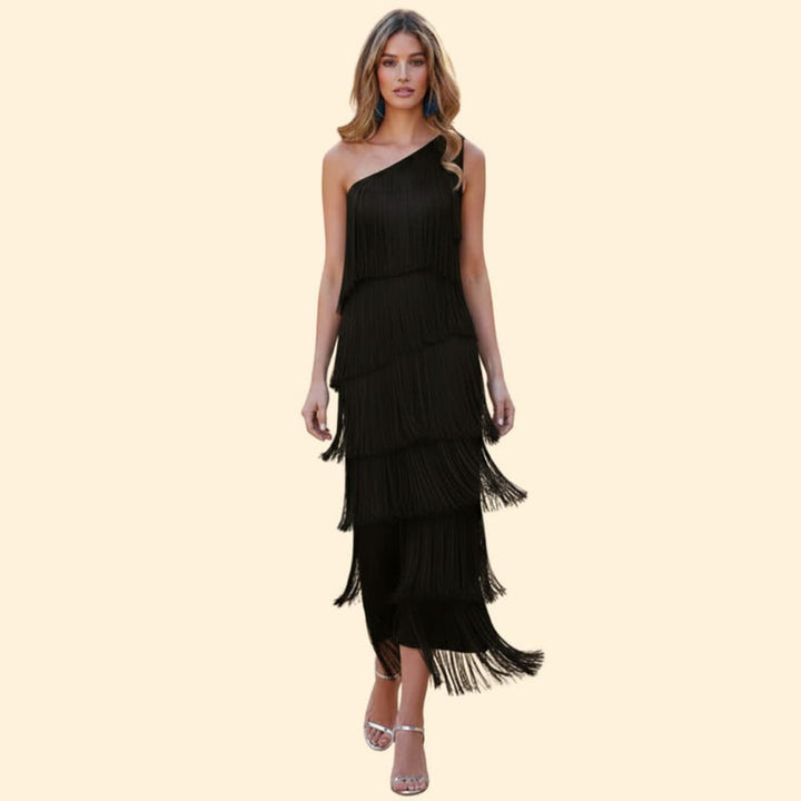 Women's One-Shoulder Dress with Fringe Detail