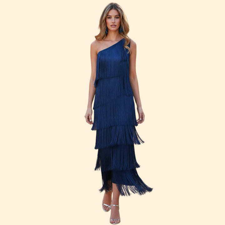 Women's One-Shoulder Dress with Fringe Detail