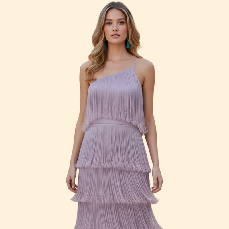 Women's One-Shoulder Dress with Fringe Detail