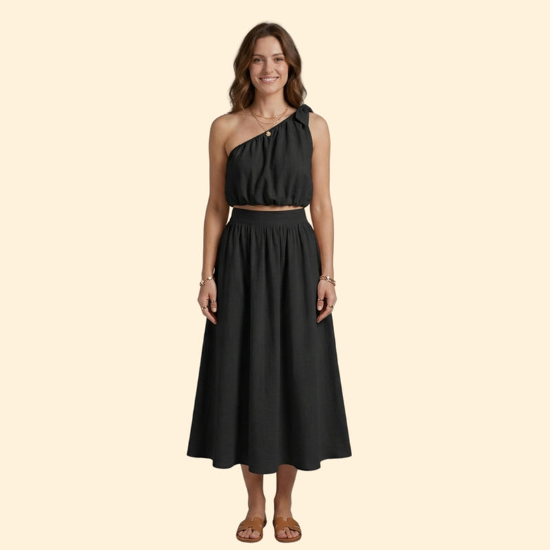 Women’s One-Shoulder Top and Midi Skirt Set