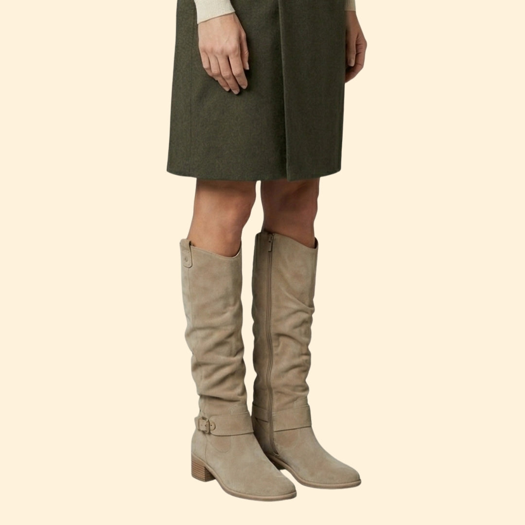 Women’s Perforated Knee-High Boots with Buckle