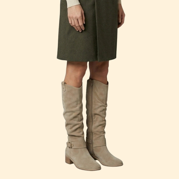 Women’s Perforated Knee-High Boots with Buckle