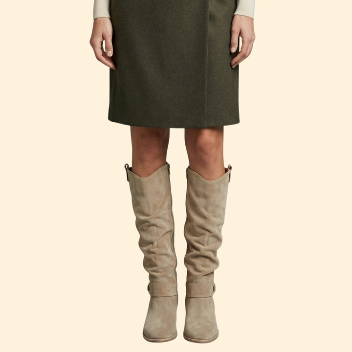 Women’s Perforated Knee-High Boots with Buckle