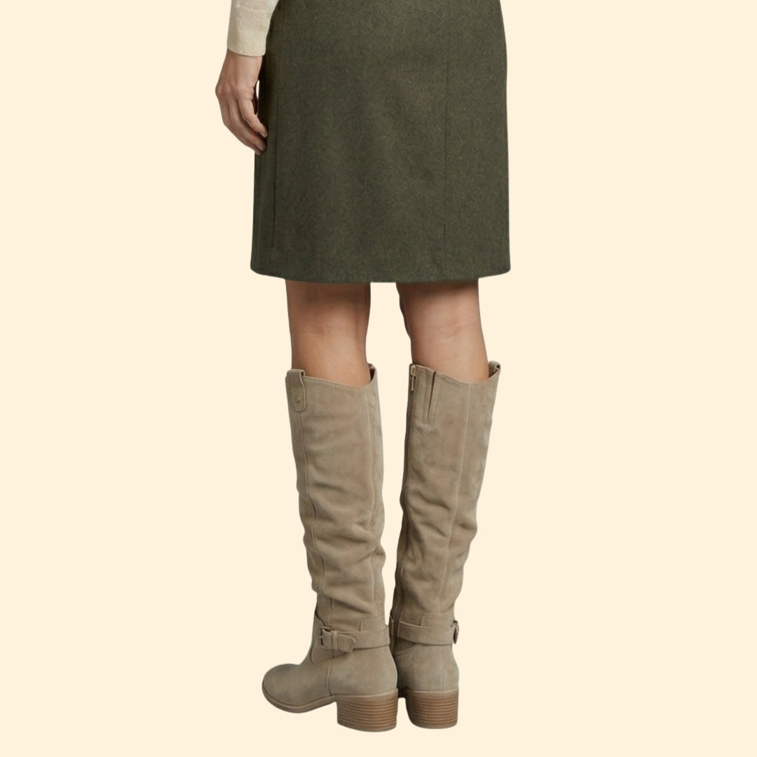 Women’s Perforated Knee-High Boots with Buckle