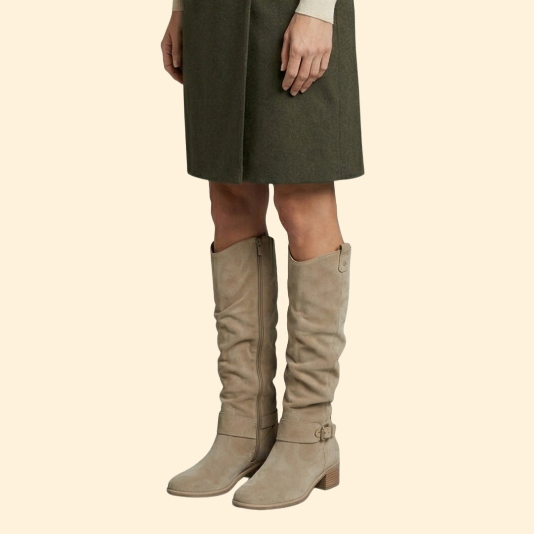 Women’s Perforated Knee-High Boots with Buckle