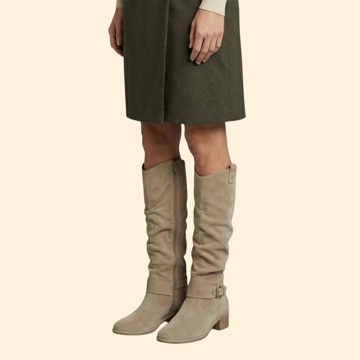 Women’s Perforated Knee-High Boots with Buckle