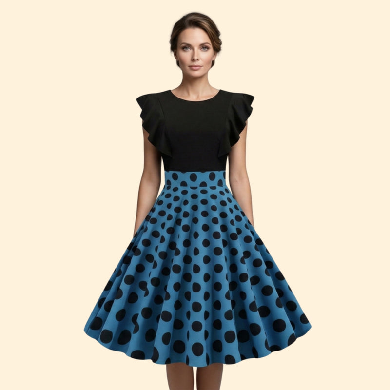 Women’s Polka Dot Rockabilly Dress with Sleeveless Top