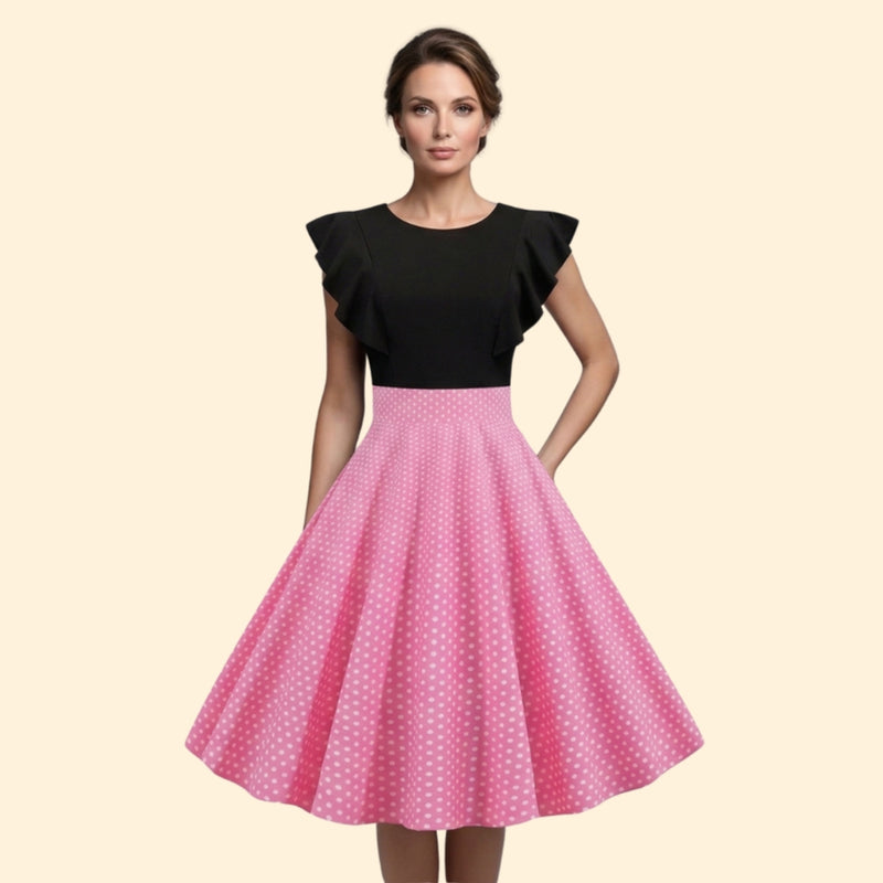 Women’s Polka Dot Rockabilly Dress with Sleeveless Top