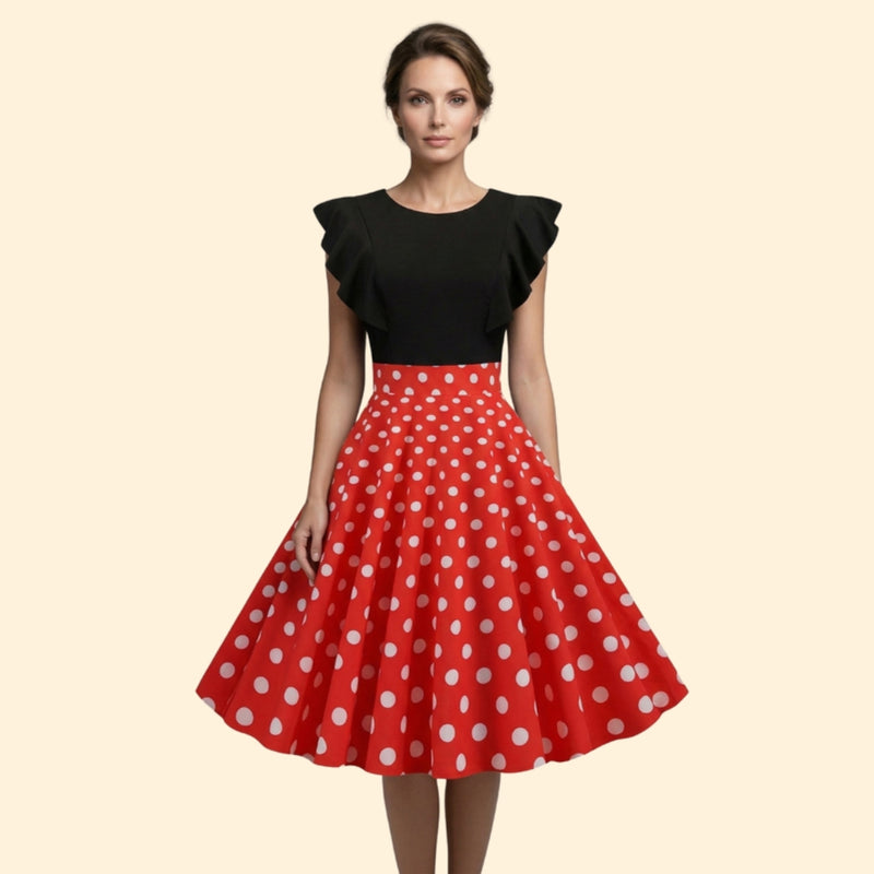 Women’s Polka Dot Rockabilly Dress with Sleeveless Top