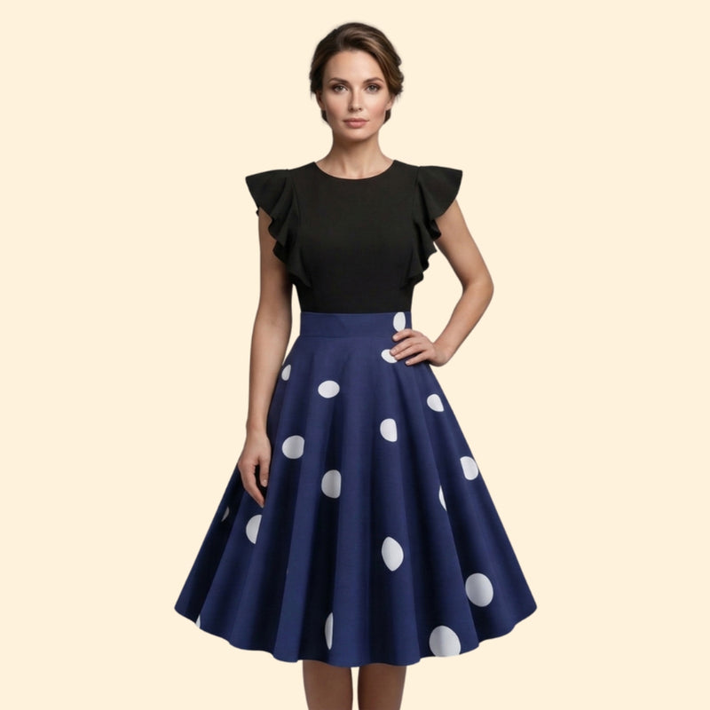 Women’s Polka Dot Rockabilly Dress with Sleeveless Top