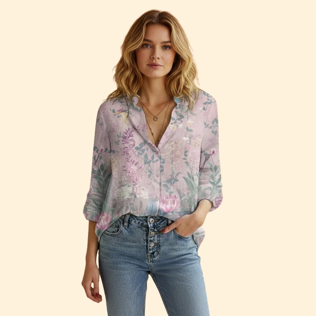 Women’s Printed Blouse with V-neck Design