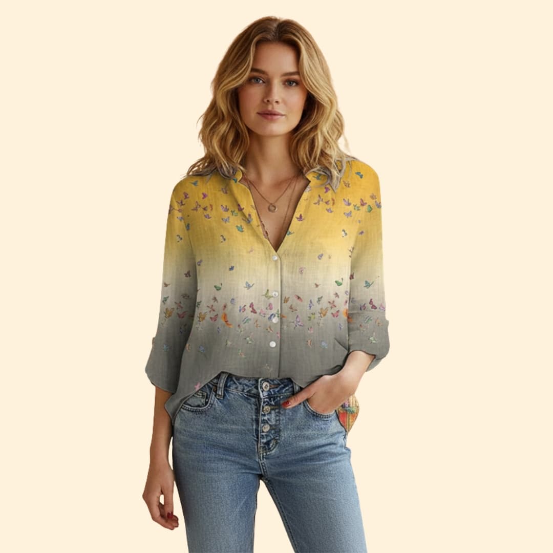 Women’s Printed Blouse with V-neck Design