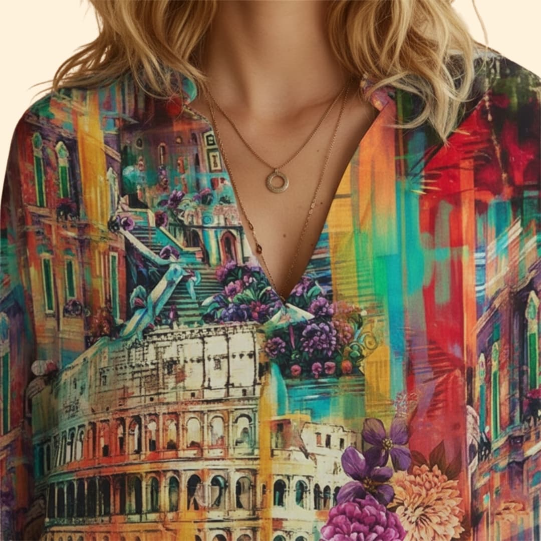 Women’s Printed Blouse with V-neck Design